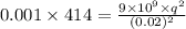 0.001\times 414=\frac{9\times 10^9\times q^2}{(0.02)^2}
