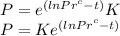 P = e^{(lnPr^{c} -t)} K\\P = Ke^{(lnPr^{c} -t) }