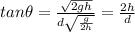 tan \theta = \frac{\sqrt{2gh}}{d\sqrt{\frac{g}{2h}}}=\frac{2h}{d}