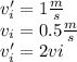 v_i'=1\frac{m}{s}\\v_i=0.5\frac{m}{s}\\v_i'=2vi