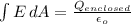 \int{E} \, dA=\frac{Q_{enclosed}}{\epsilon_o}