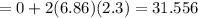 = 0 + 2(6.86)(2.3) = 31.556