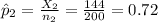 \hat p_{2}=\frac{X_{2}}{n_{2}} =\frac{144}{200} =0.72