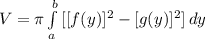 V=\pi \int\limits^b_a {[[f(y)]^{2}-[g(y)]^{2}}] \, dy