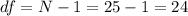 df=N-1=25 -1 =24