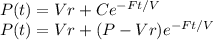 P(t)=Vr+Ce^{-Ft/V}\\P(t)=Vr+(P-Vr)e^{-Ft/V}