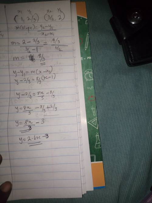 Write an equation for the function that passes through the points ( 1, 2/3 ) and ( 3/2, 2 )