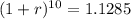 (1+r)^{10} = 1.1285