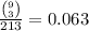 \frac{{9\choose 3}}{21\choose 3}=0.063