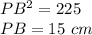 PB^2=225\\PB=15\ cm