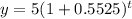 y=5(1+0.5525)^t