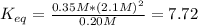 K_{eq}=\frac{0.35M*(2.1M)^2}{0.20M}=7.72