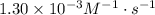 1.30\times 10^{-3}M^{-1}\cdot s^{-1}