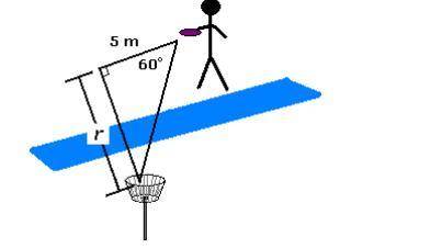 Jaime is playing disc golf. He is standing across a creek from the basket at a 60° angle. Which equa