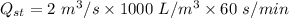 Q_{st} = 2 \ m^3/s\times 1000 \ L/m^3\times 60 \ s/min