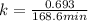 k=\frac{0.693}{168.6min}