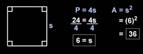 A square has a perimeter of 24, find the area of it.