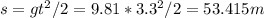 s = gt^2/2 = 9.81*3.3^2/2 = 53.415 m