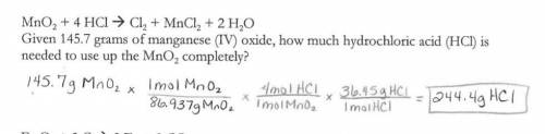 MnO2 + 4 HCI + Cl2 + MnCl2 + 2 H20 Given 145.7 grams of manganese (IV) oxide, how much hydrochloric