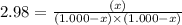 2.98=\frac{(x)}{(1.000-x)\times (1.000-x)}