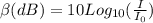 \beta(dB)=10Log_{10}(\frac{I}{I_0})