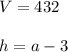 V=432\\\\h=a-3\\