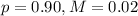 p = 0.90, M = 0.02