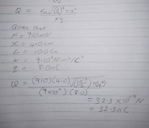 A small glass bead charged to 8.0nC is in the plane that bisects a thin, uniformly charged, 10-cm-lo