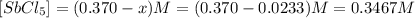 [SbCl_5]=(0.370-x) M=(0.370-0.0233) M=0.3467 M