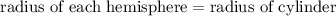 \text{radius of each hemisphere}=\text{radius of cylinder}