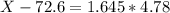 X - 72.6 = 1.645*4.78