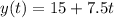 y(t)=15+7.5t