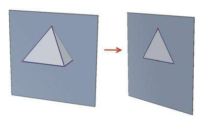 A square pyramid is sliced downward, through the top vertex, by plane , what is the shape of the res
