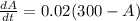 \frac{dA}{dt} = 0.02(300-A)