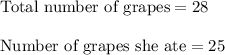 \text{Total number of grapes}=28 \\ \\ \text{Number of grapes she ate}=25