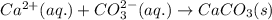 Ca^{2+}(aq.)+CO_{3}^{2-}(aq.)\rightarrow CaCO_{3}(s)