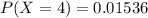 P(X=4) = 0.01536