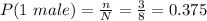P(1\ male)=\frac{n}{N} =\frac{3}{8} =0.375