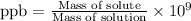 \text{ppb}=\frac{\text{Mass of solute}}{\text{Mass of solution}}\times 10^9