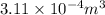 3.11 \times 10^{-4} m^{3}