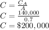 C = \frac{C_A}{A}\\ C=\frac{140,000}{0.7}\\ C=\$200,000