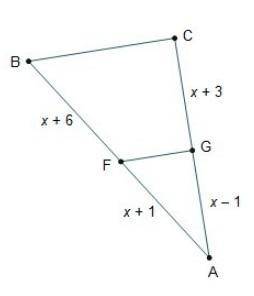 Which value of x would make Line segment F G is parallel to line segment B C?