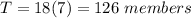 T=18(7)=126\ members