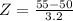 Z = \frac{55 - 50}{3.2}