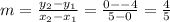 m=\frac{y_2-y_1}{x_2-x_1}=\frac{0--4}{5-0}=\frac{4}{5}