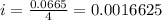 i =  \frac{0.0665}{4}  = 0.0016625