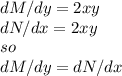 dM/dy=2xy\\dN/dx=2xy\\so\\dM/dy=dN/dx