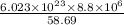 \frac{6.023\times 10^{23} \times 8.8 \times 10^6}{58.69}