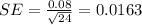 SE= \frac{0.08}{\sqrt{24}}= 0.0163
