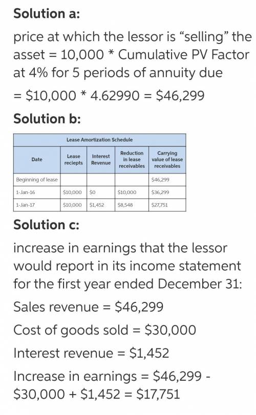 A lease agreement that qualifies as a finance lease calls for annual lease payments of $10,000 over